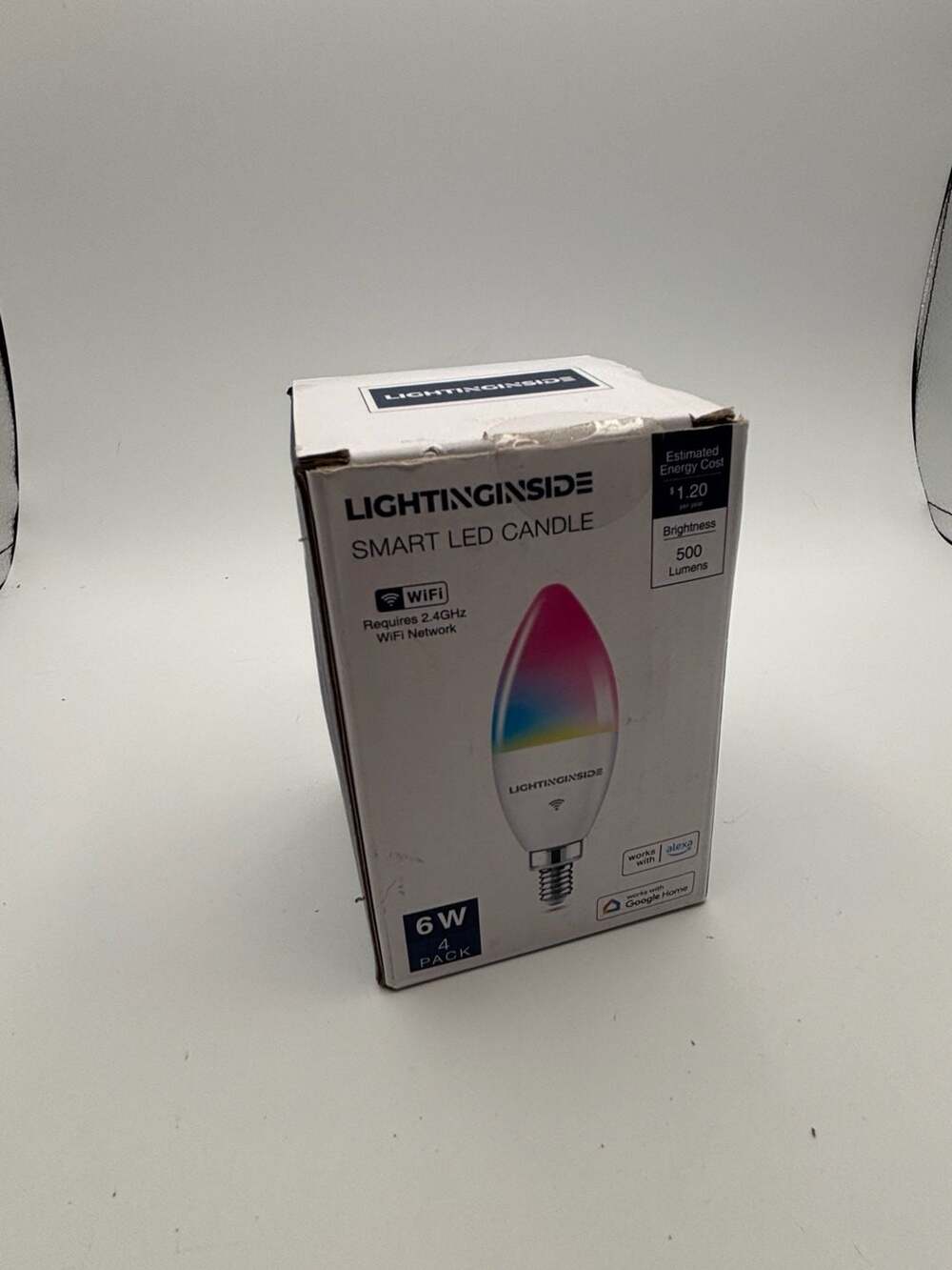 LightingInside Smart LED Candle Bulb, 6W, E12 Base, 4-Pack